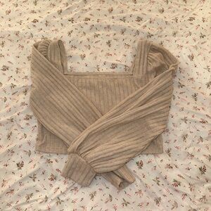 SHEIN Ribbed Beige Women's Sweatshirt